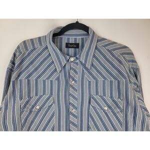 True Grit Men's Blue Striped Pearl Snap W/ Pockets Button Up Shirt Sz XL